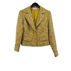 To The Max Mustard Yellow Tweed Blazer Jacket Womens Large Professional Plaid L